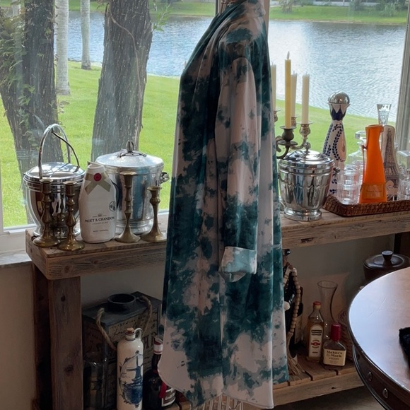 FREE SHIPPING-Melissa McCarthy 2XL Duster Kimono Blue Watercolor Teal Green - Picture 2 of 8